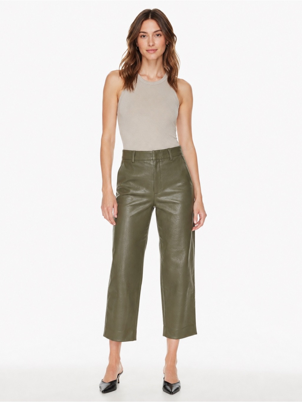 Babaton Aritzia Command Vegan Leather Pants Olive Green Size 6